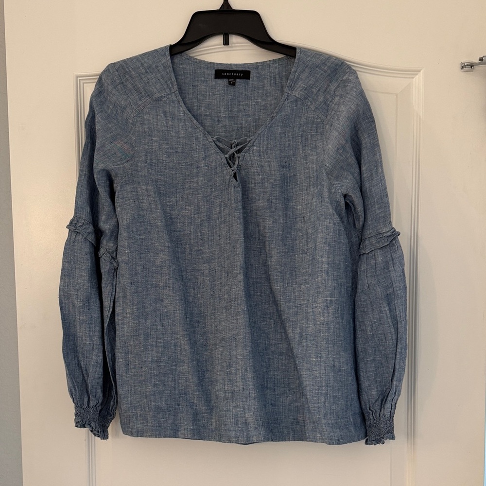 Sanctuary Blue Lace-Up Blouse